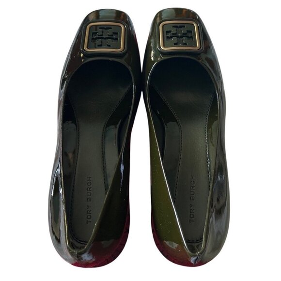 Tory Burch Georgia Pumps Olive Green Leather Block Heel Shoes Size 8 - Picture 3 of 8